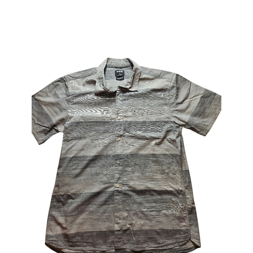 Hurley Mens‎ Tailored Fit Short Sleeve Striped Button Down Shirt Grey Large